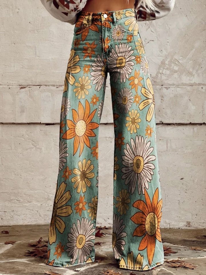 Florence | Pantalones florales vintage de pata ancha