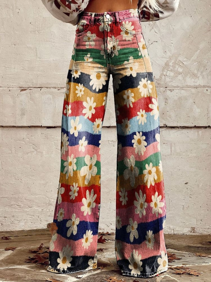 Livia | Pantalones retro de pata ancha con flores