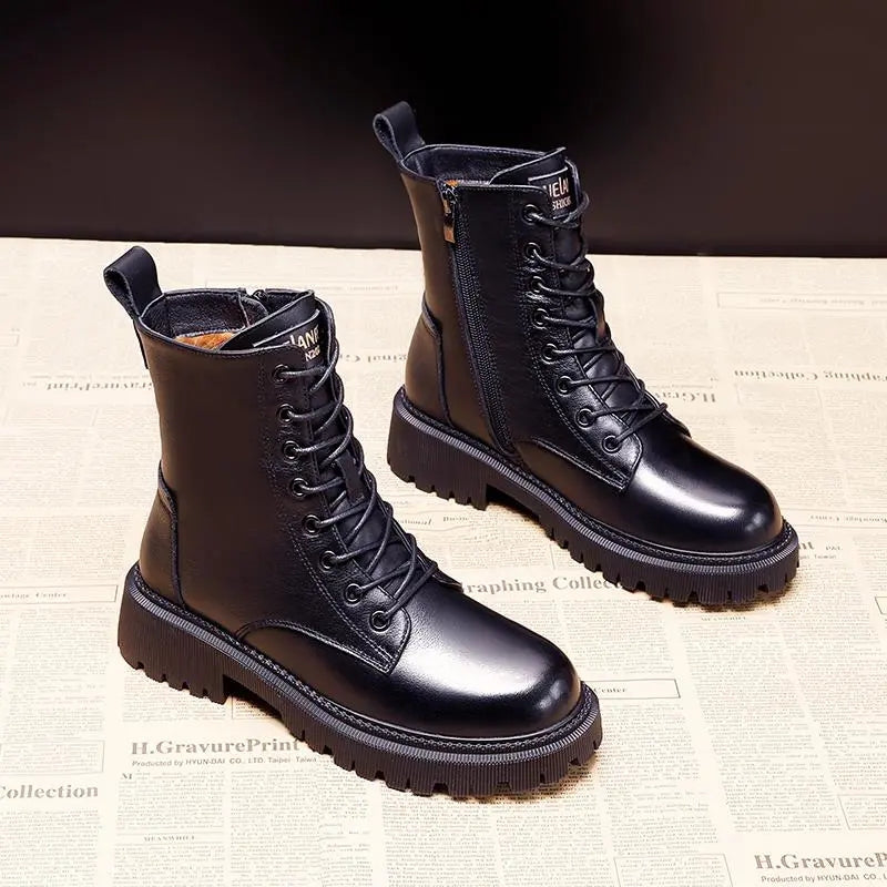 Enrica™ - Botas de invierno de piel negra